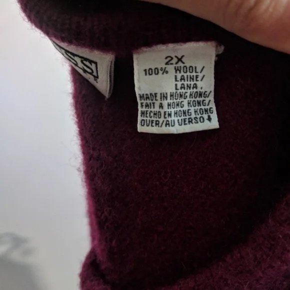 Vintage 100% Wool Knit Sweater Wood Toggles Size in dark red By Russ 2X - Picture 2 of 7